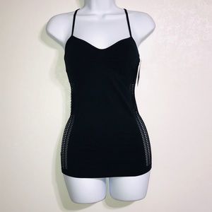 Nux V-Neck Tank Mesh Cut Out Sides Black